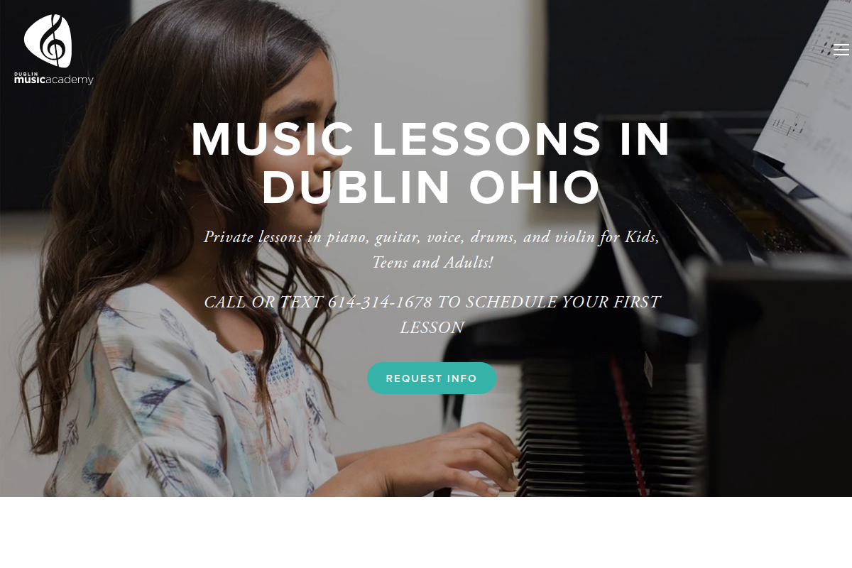 Homepage screenshot of Dublin Music Academy, captured July 12, 2026