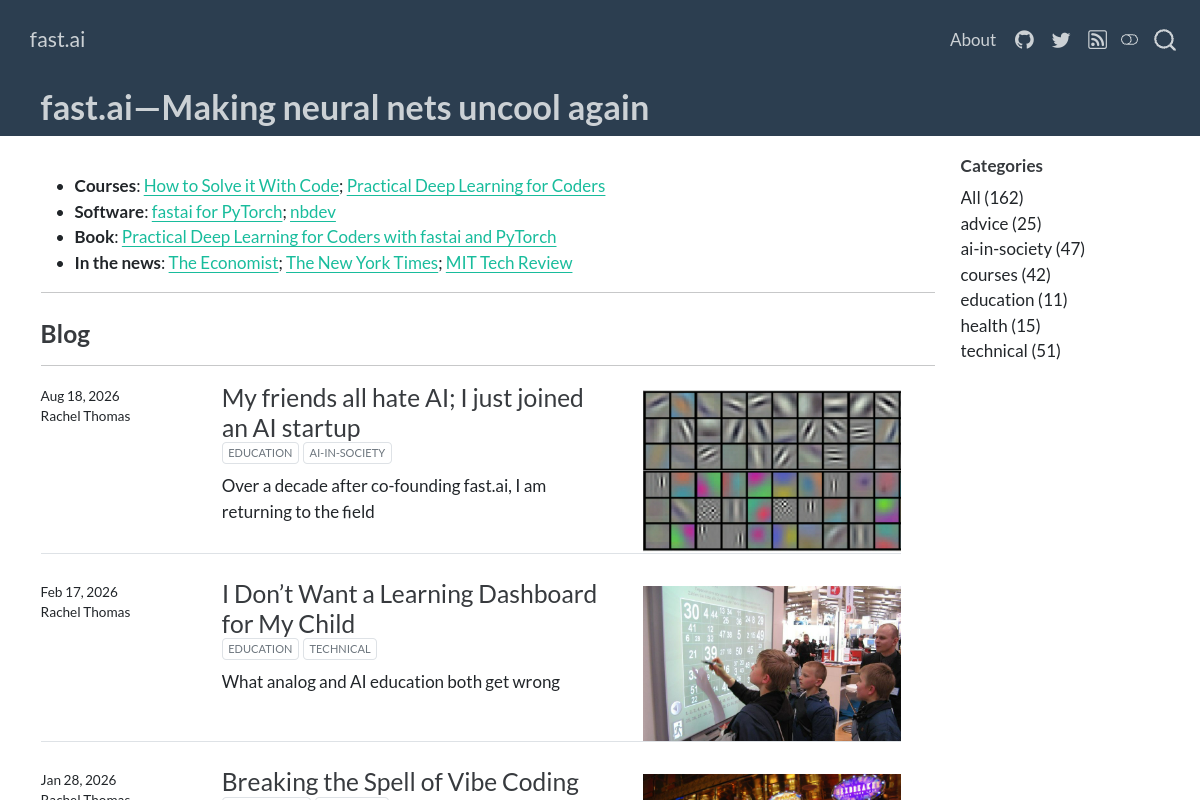 Jeremy Howard’s Fast.ai & Data Institute Cert website screenshot 1