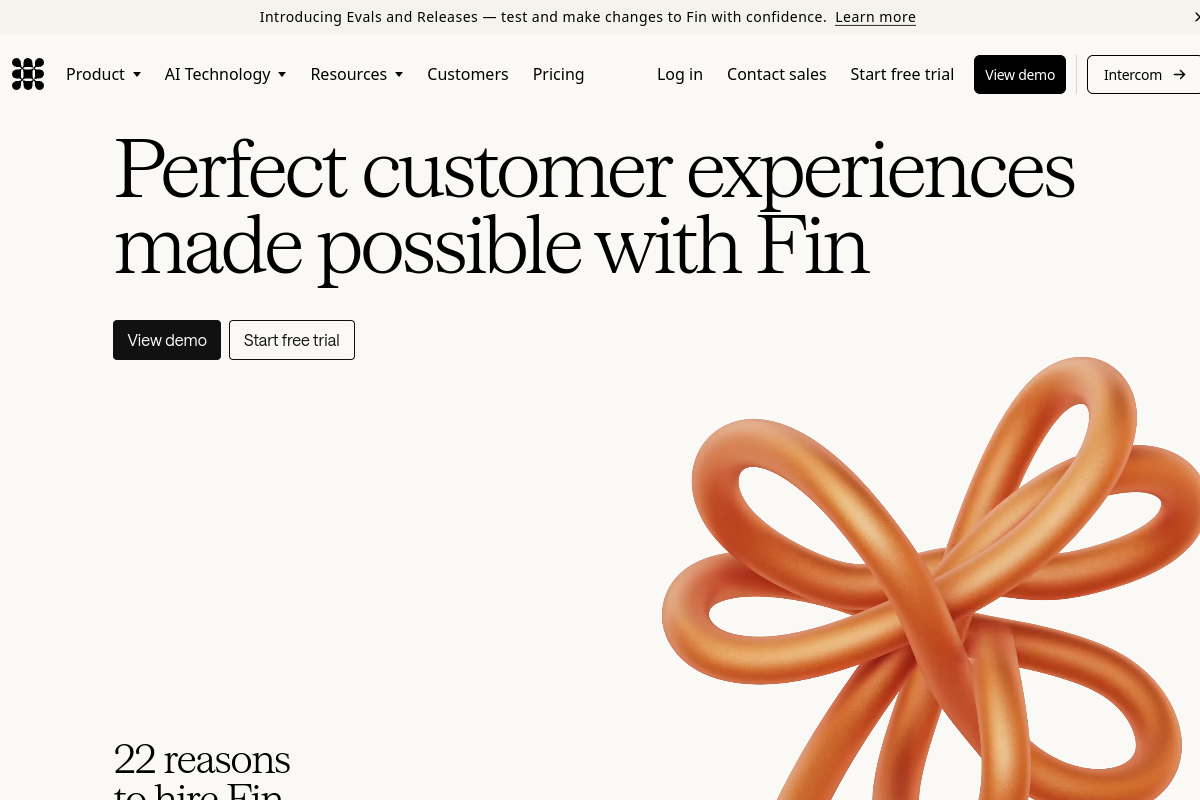 Intercom Fin website screenshot 1