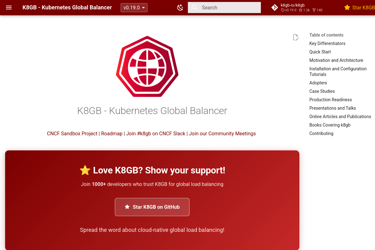 Screenshot of k8gb.io