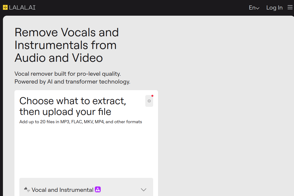 LALAL.AI website screenshot 1