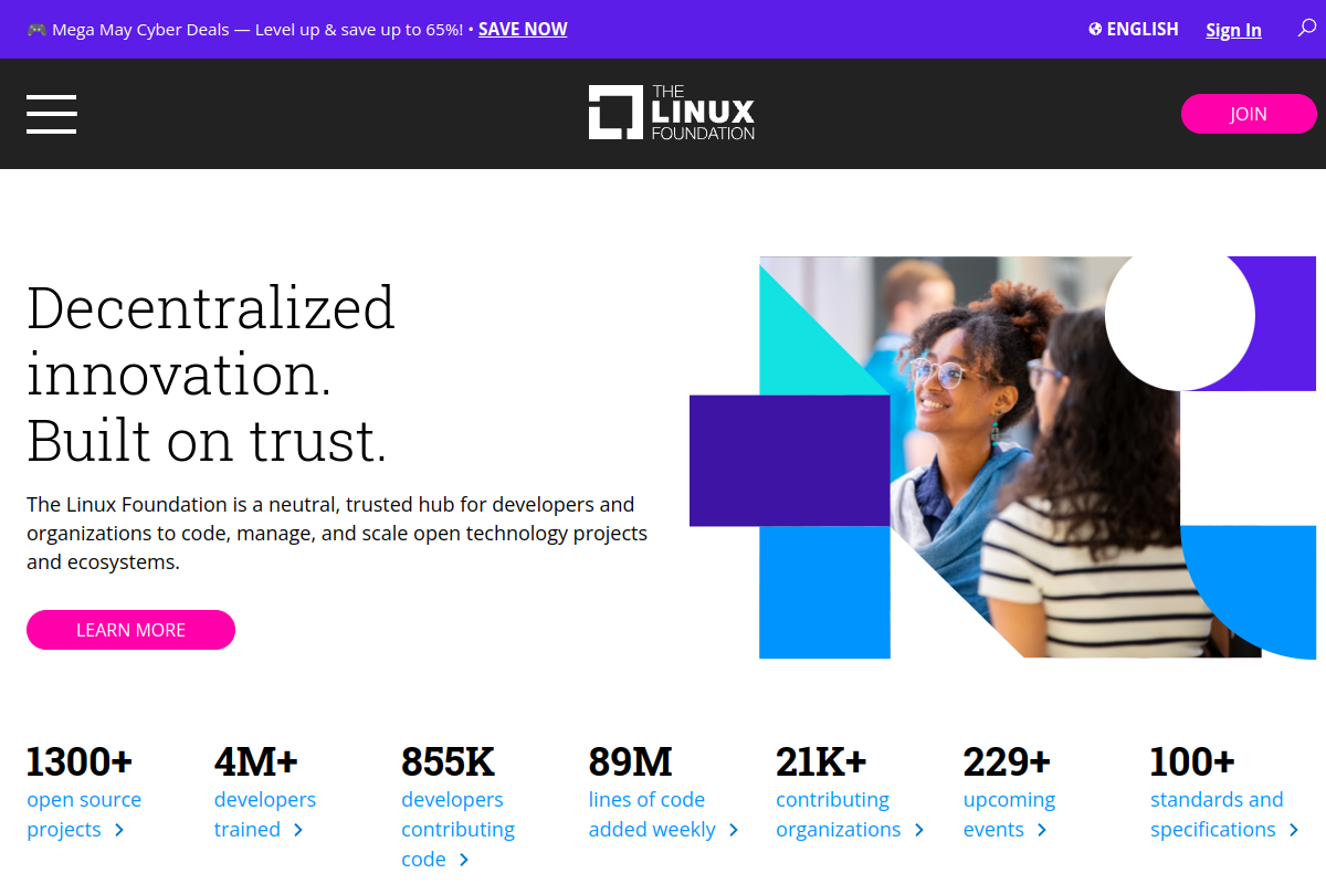 Screenshot of linuxfoundation.org