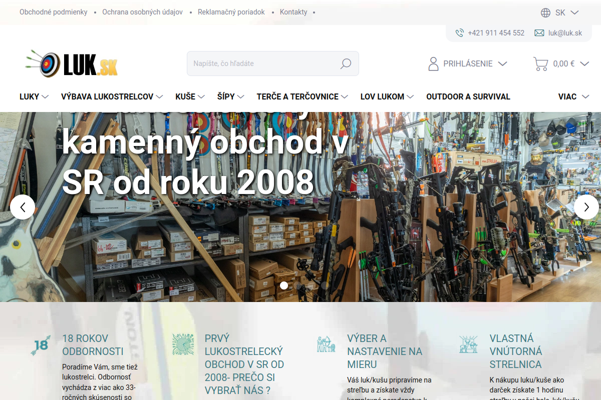 Náhľad e-shopu LUK.sk – luky, kuše a lukostrelecké potreby