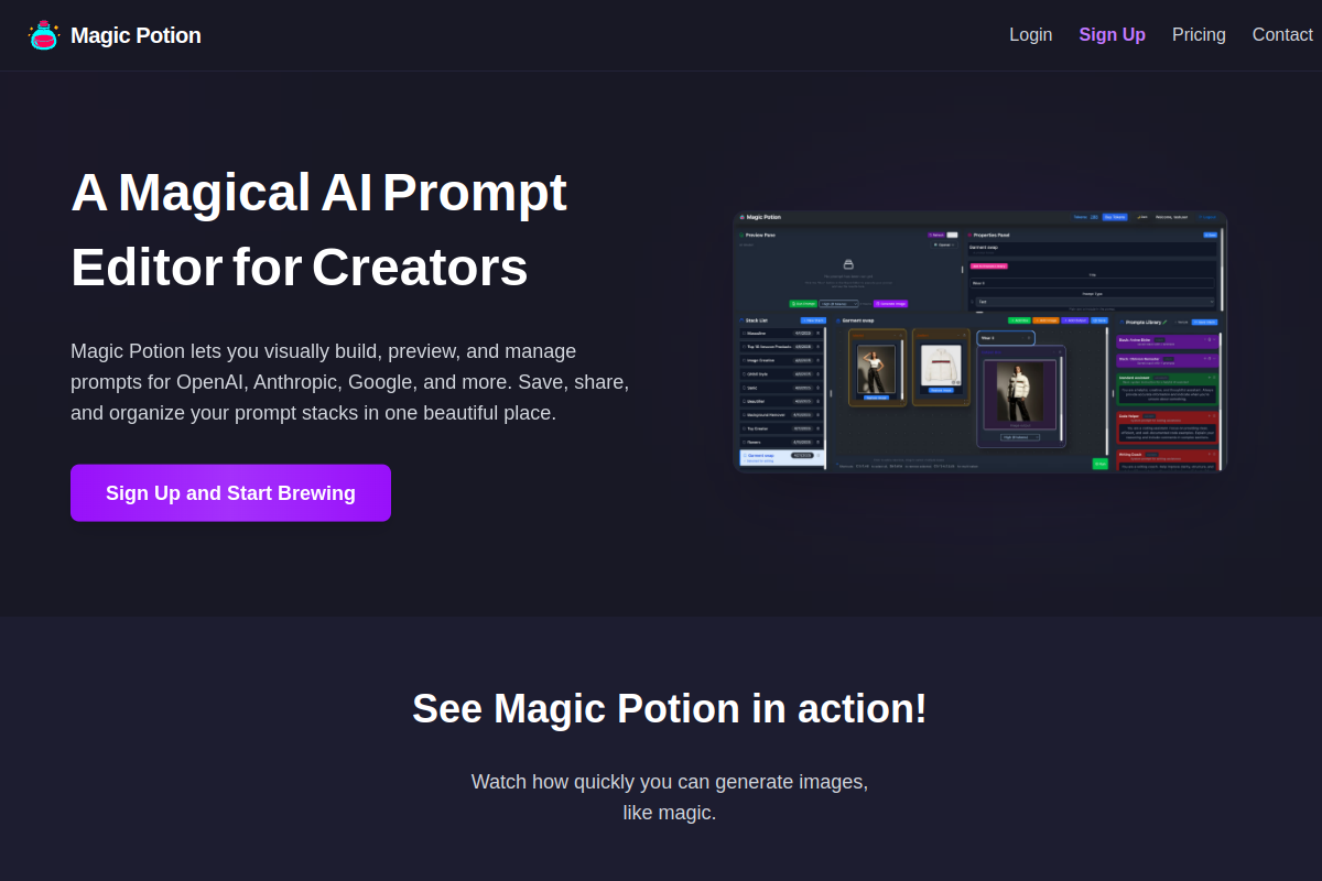 Magic Potion website screenshot 1