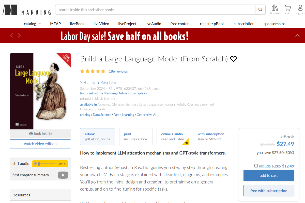 Build a Large Language Model (From Scratch) website screenshot 1