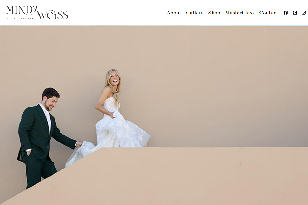Dated visual capture of the Mindy Weiss event planner public homepage