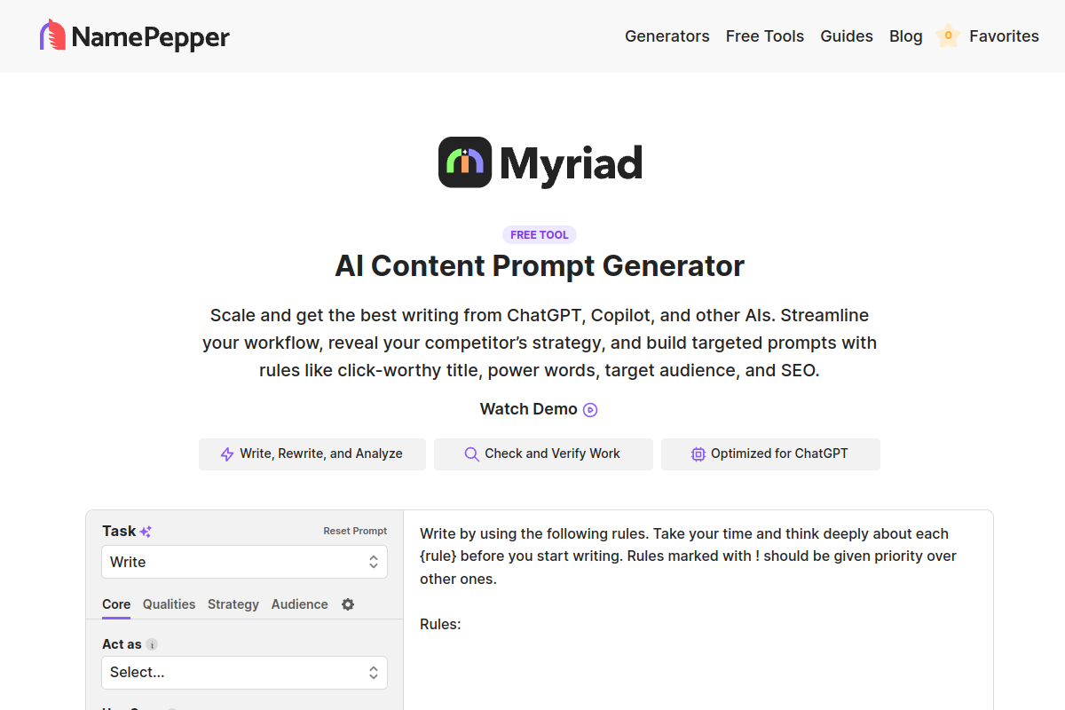 Myriad website screenshot 1