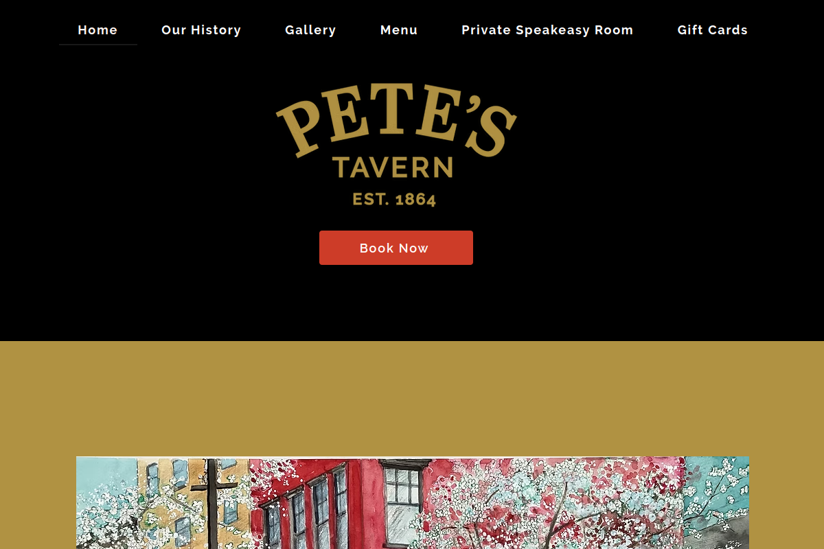 Dated visual capture of the Pete's Tavern public homepage