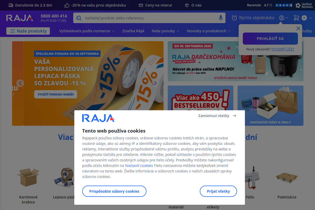 Náhľad e-shopu RAJAPACK
