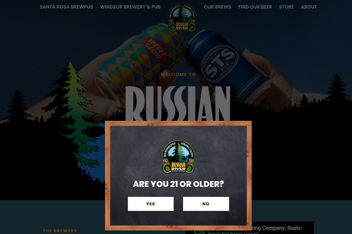 Dated visual capture of the Russian River Brewing Company public homepage