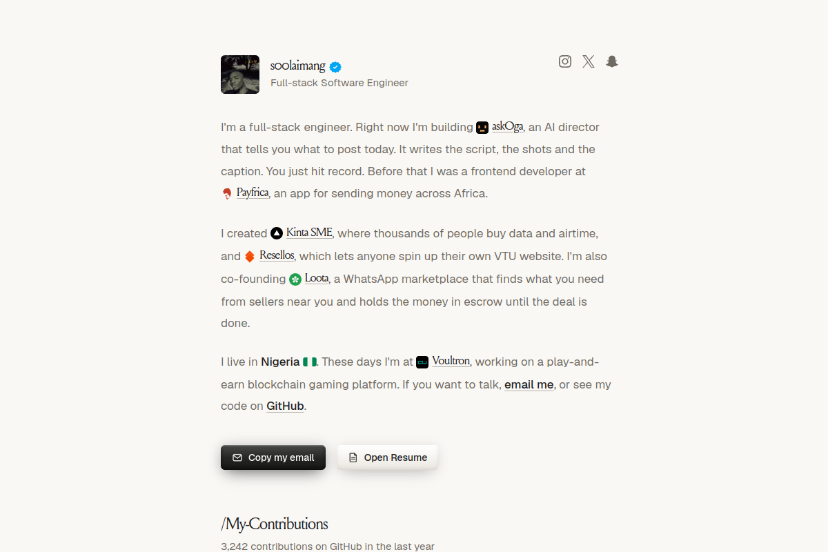 s00laimang — Full-stack Software Engineer