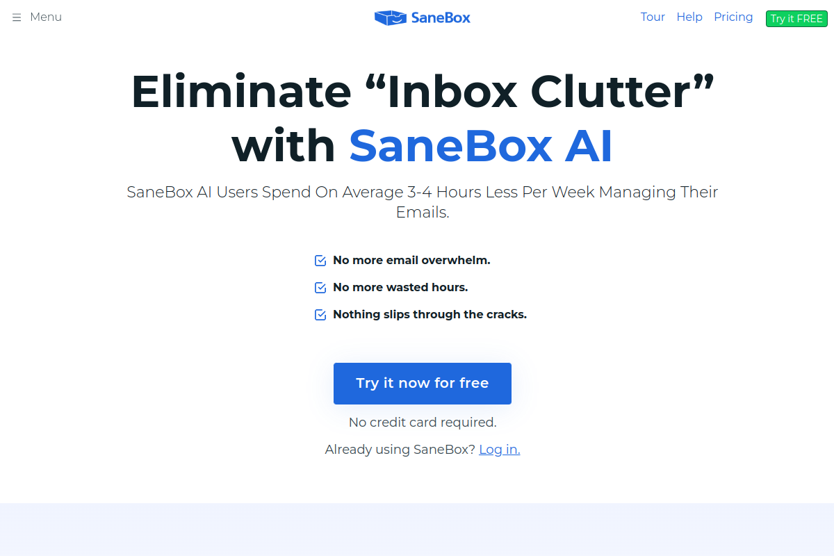 SaneBox website screenshot 1