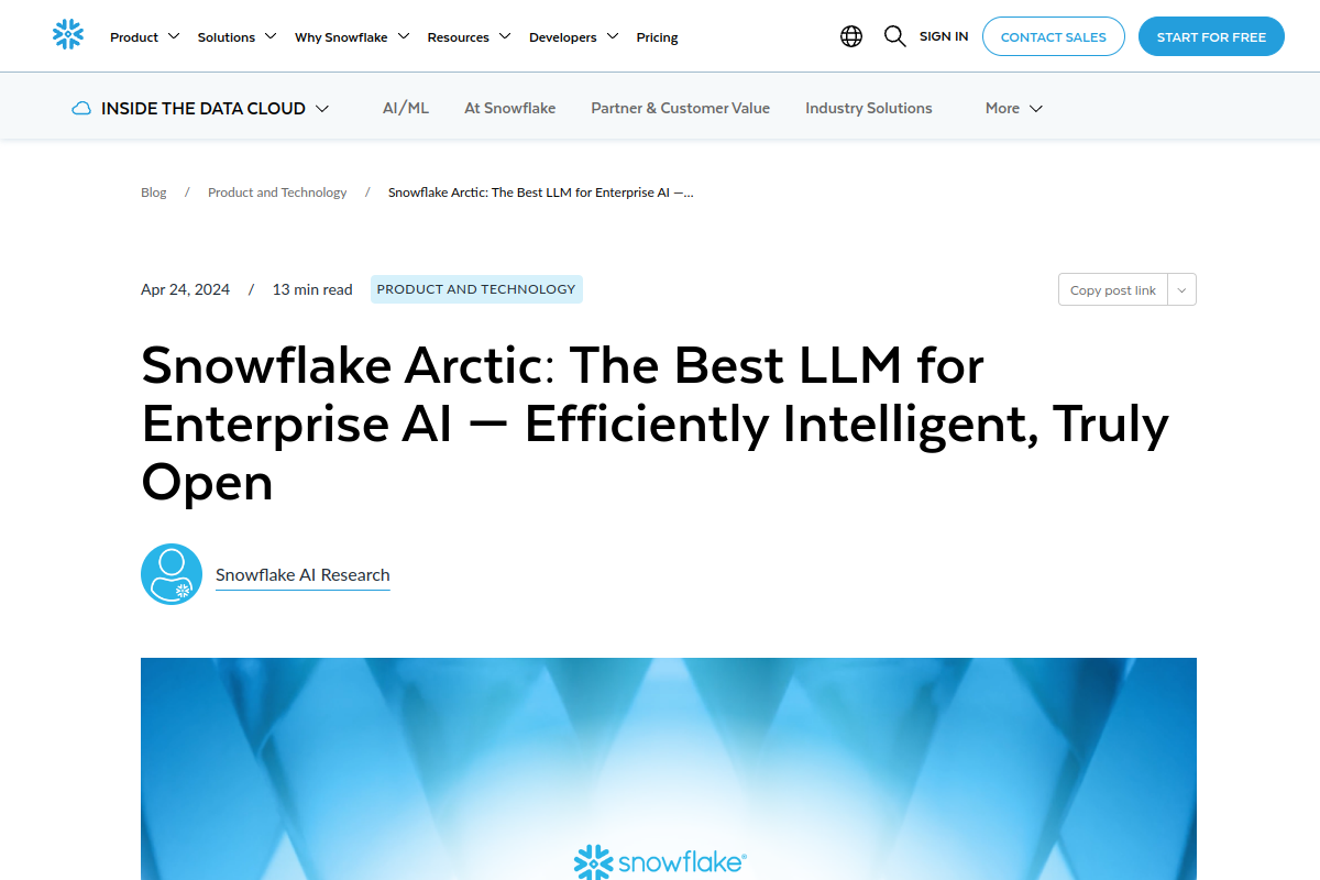 Snowflake Arctic: The Best LLM for Enterprise website screenshot 1