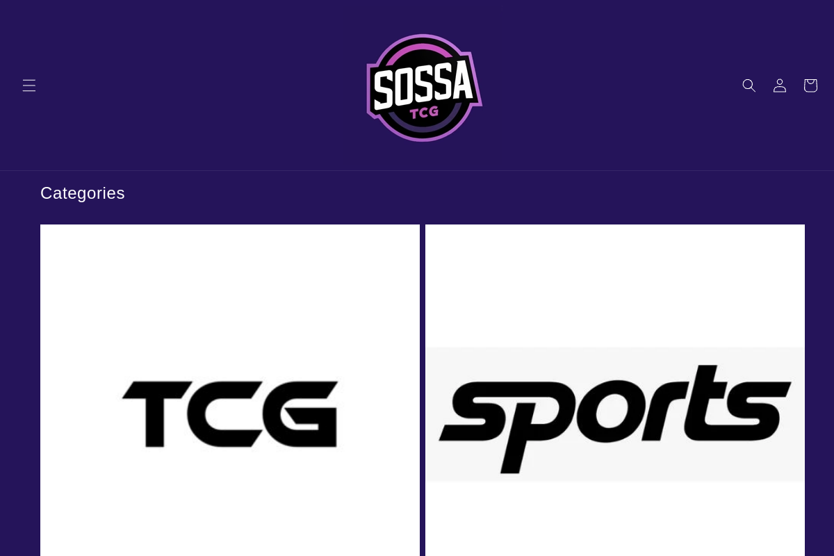 SossaTCG homepage preview