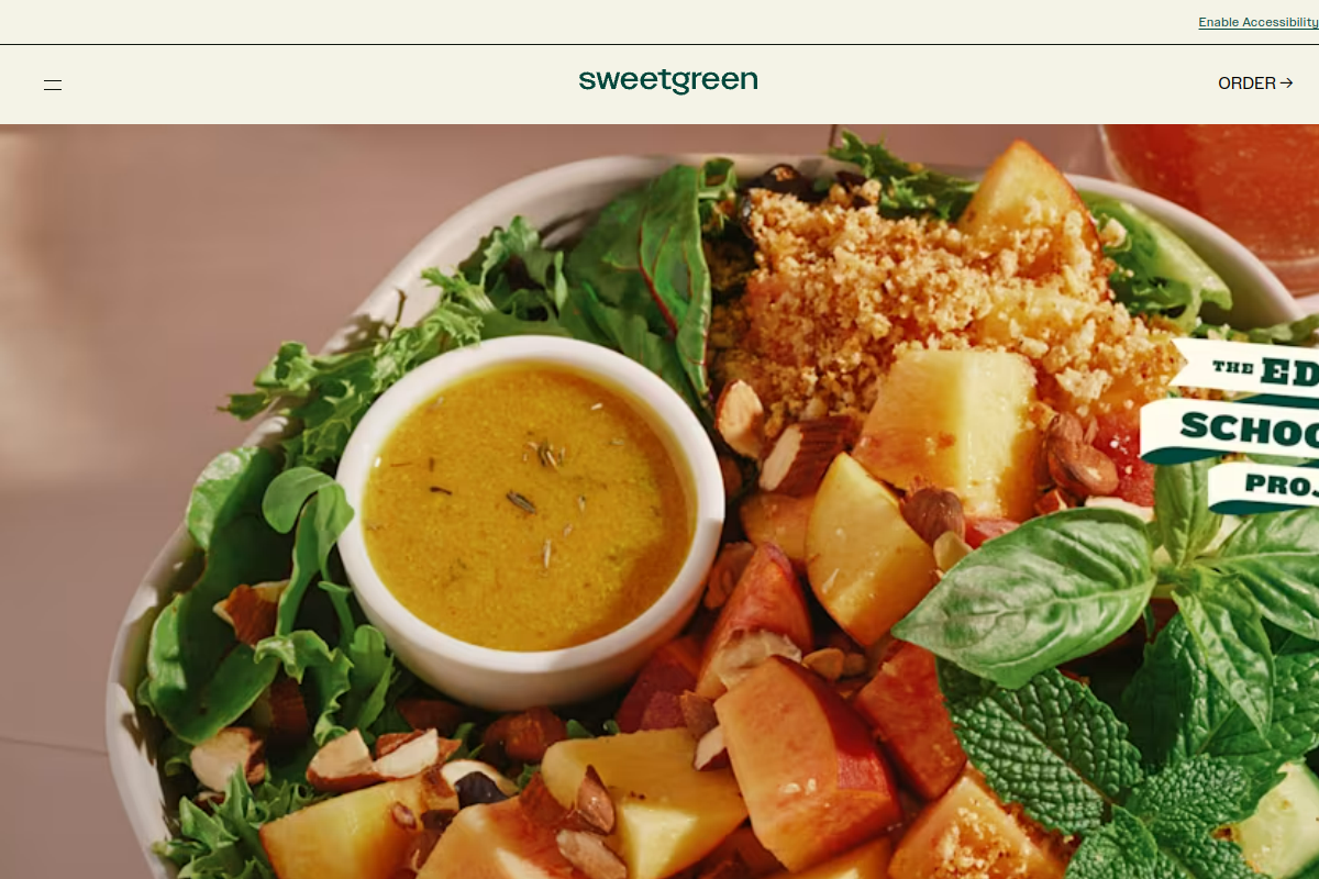 Dated visual capture of the sweetgreen public homepage