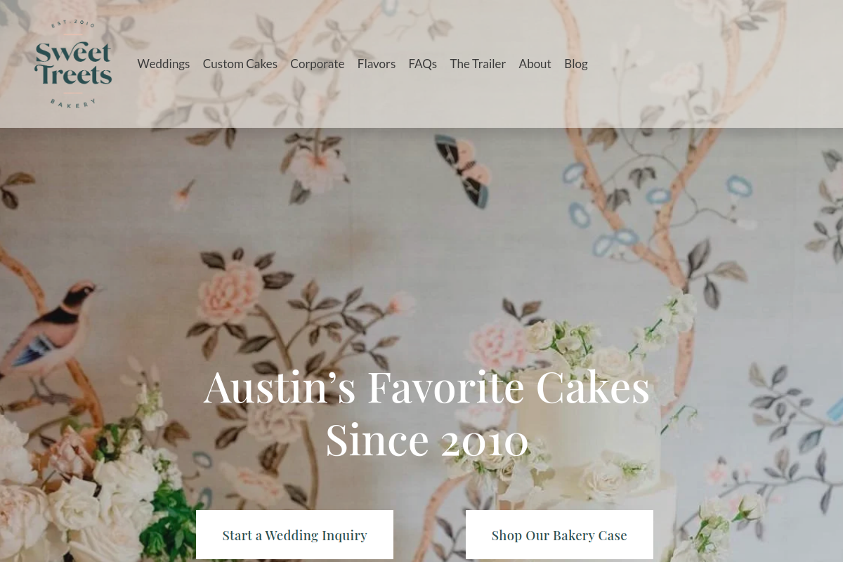 Dated visual capture of the Sweet Treets Bakery public homepage