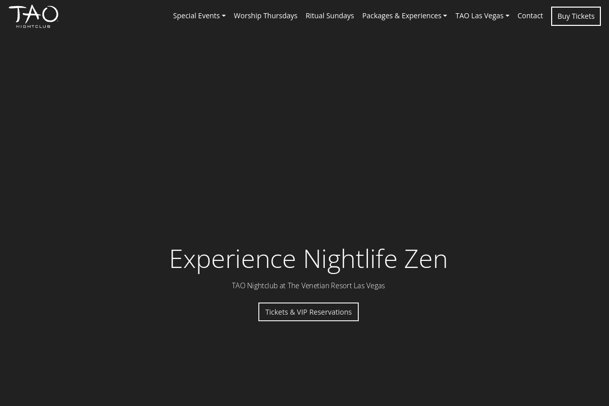 Dated visual capture of the TAO Nightclub Las Vegas venue page