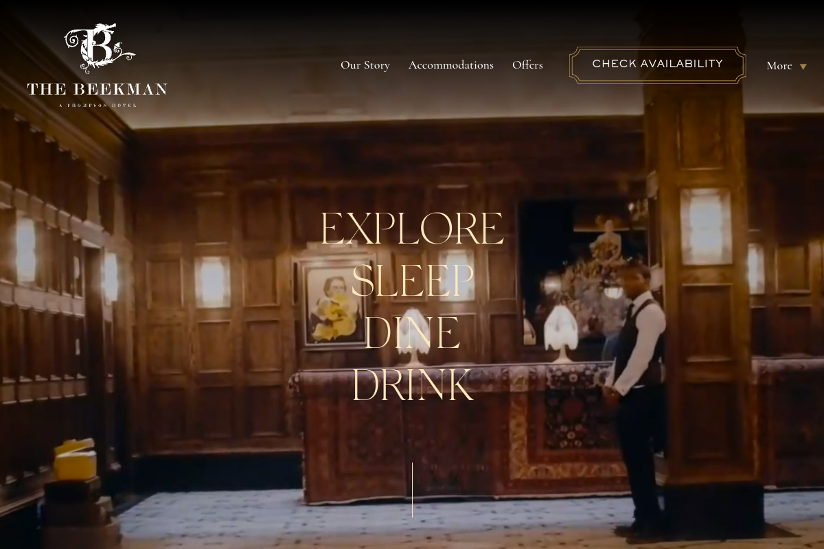 Dated visual capture of the Beekman Hotel public homepage
