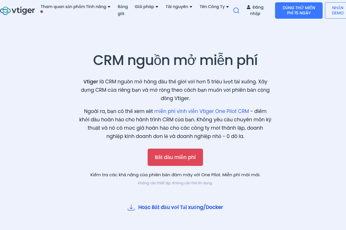 Screenshot of vtiger.com