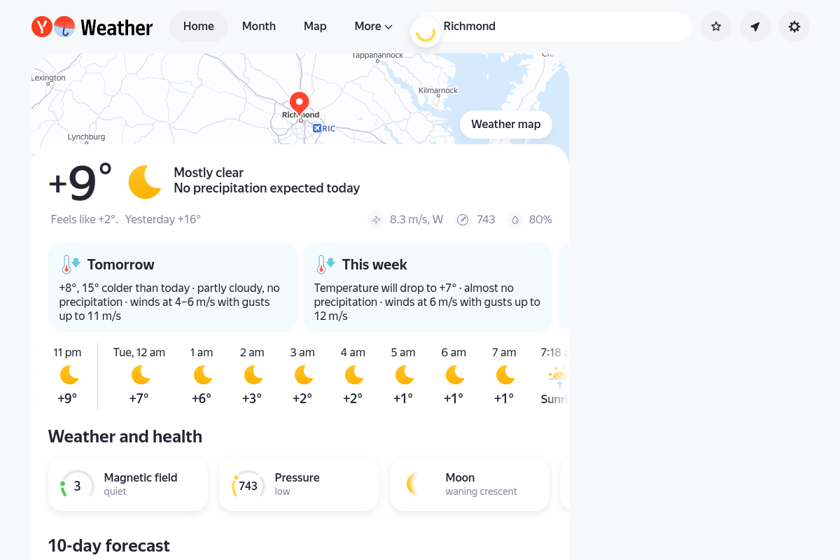 Yandex Weather API preview