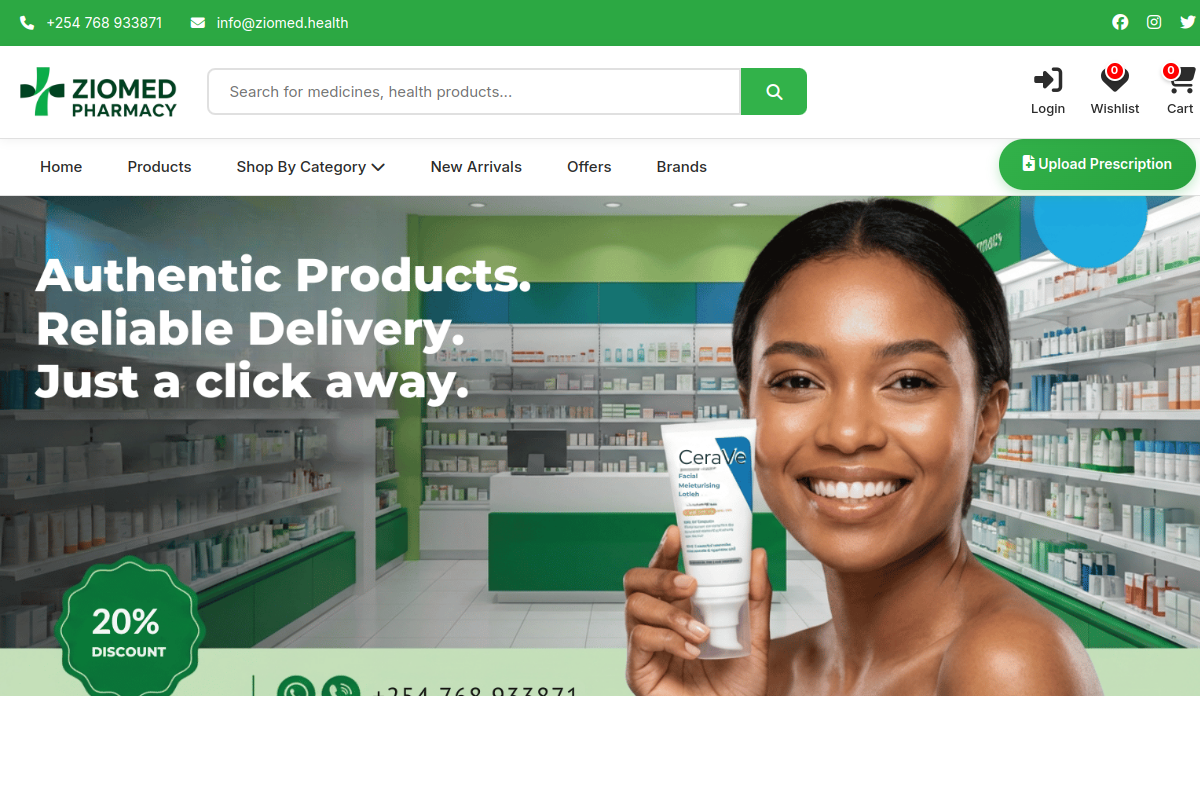 ZioMed Africa healthcare website homepage — built by Zayara Labs