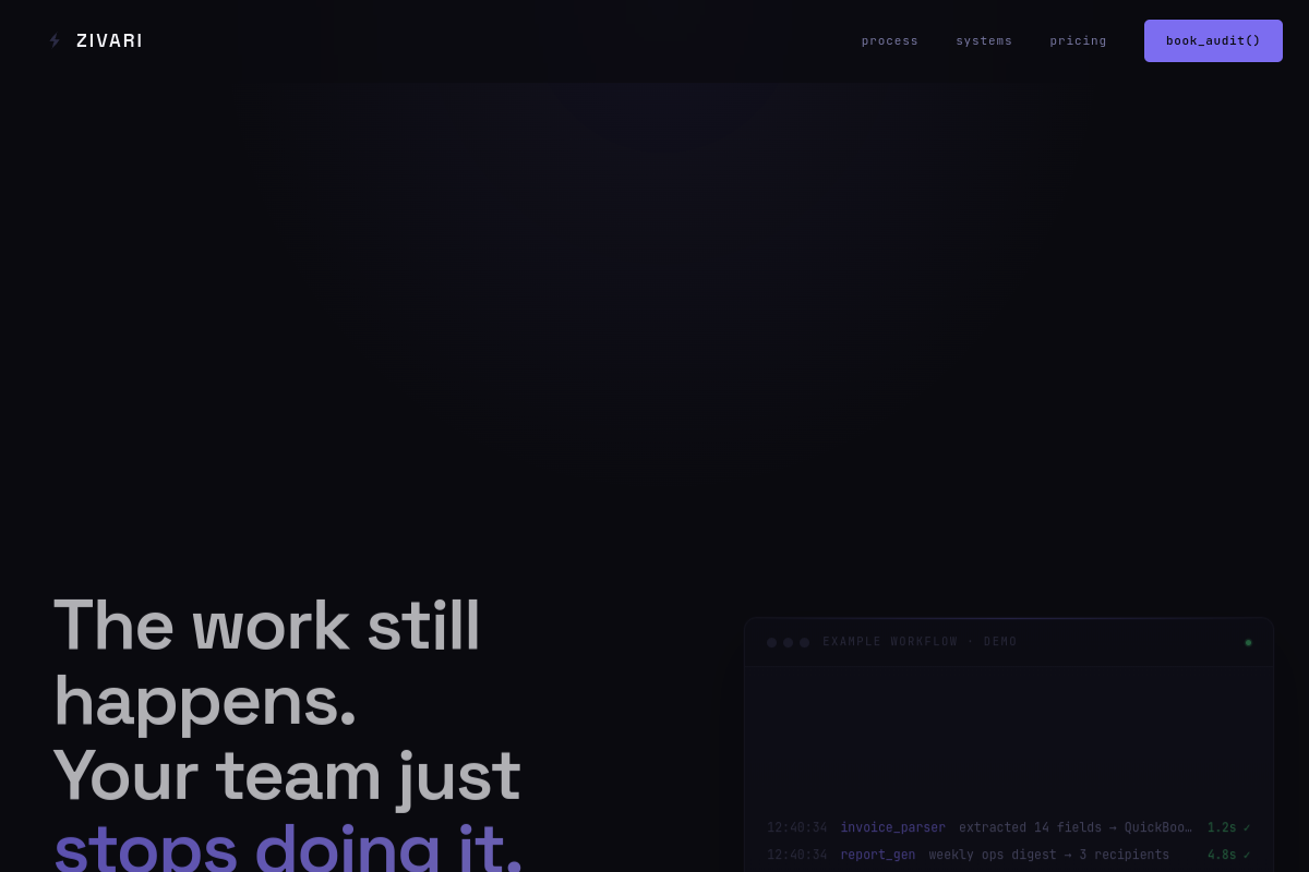 Zivari AI website homepage preview