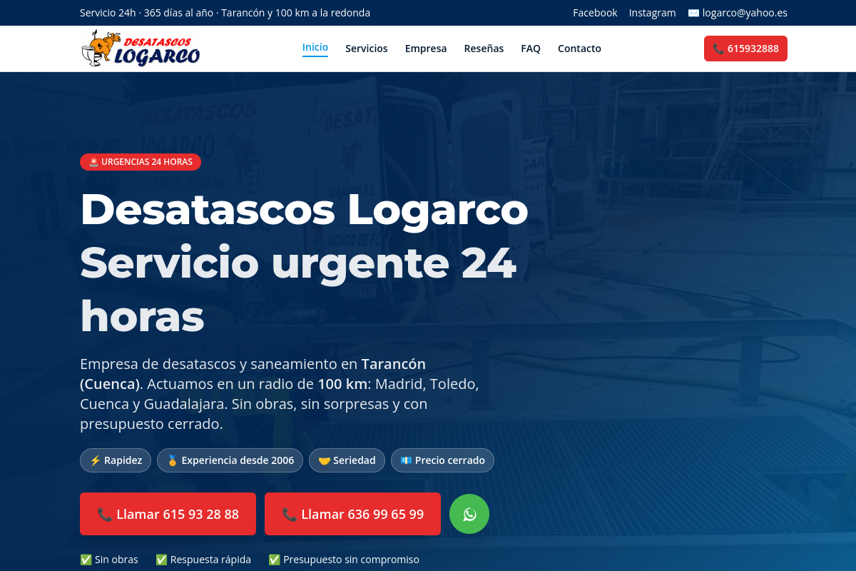 Captura real de la web Instalaciones Logarco