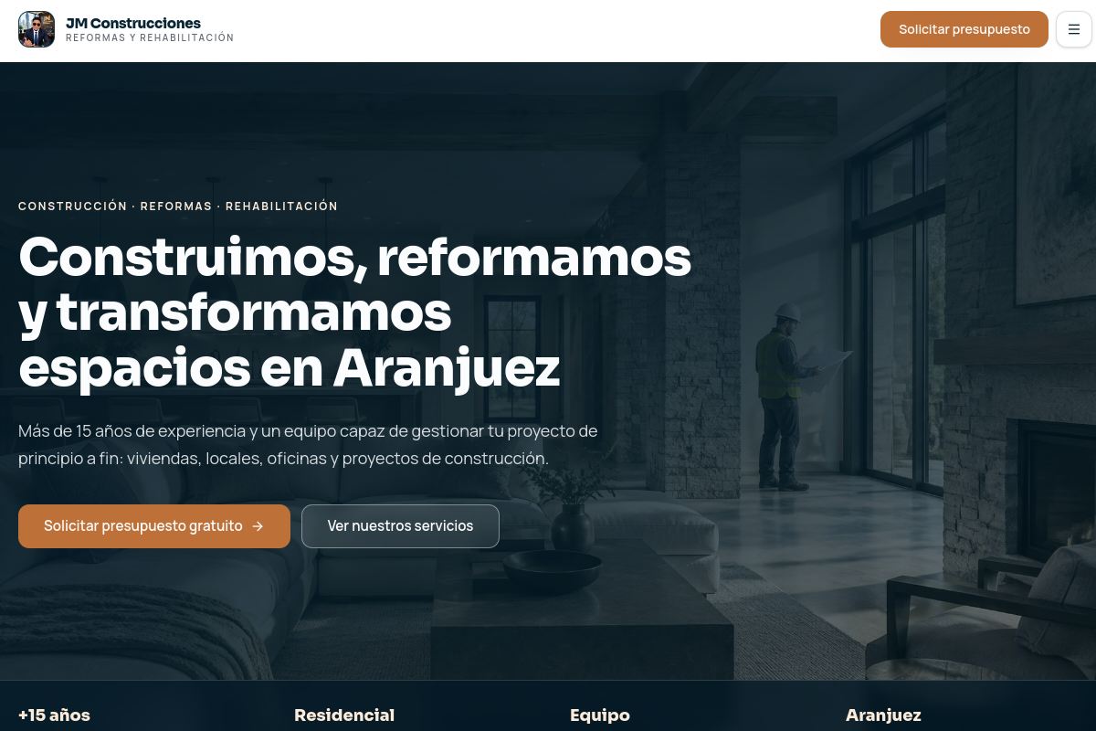 Captura real de la web JM Construcciones y Reformas