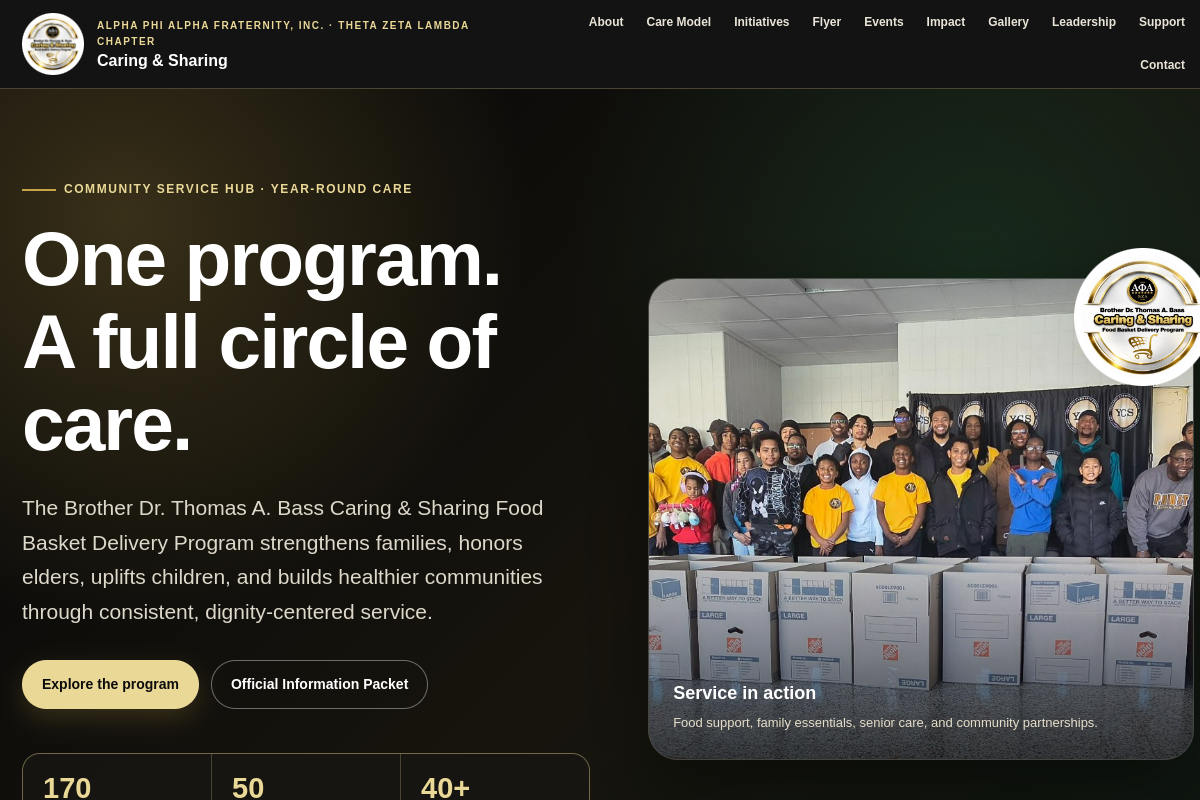 Homepage capture of tzlcaringsharing.org, the Dr. Thomas A. Bass Caring and Sharing public website