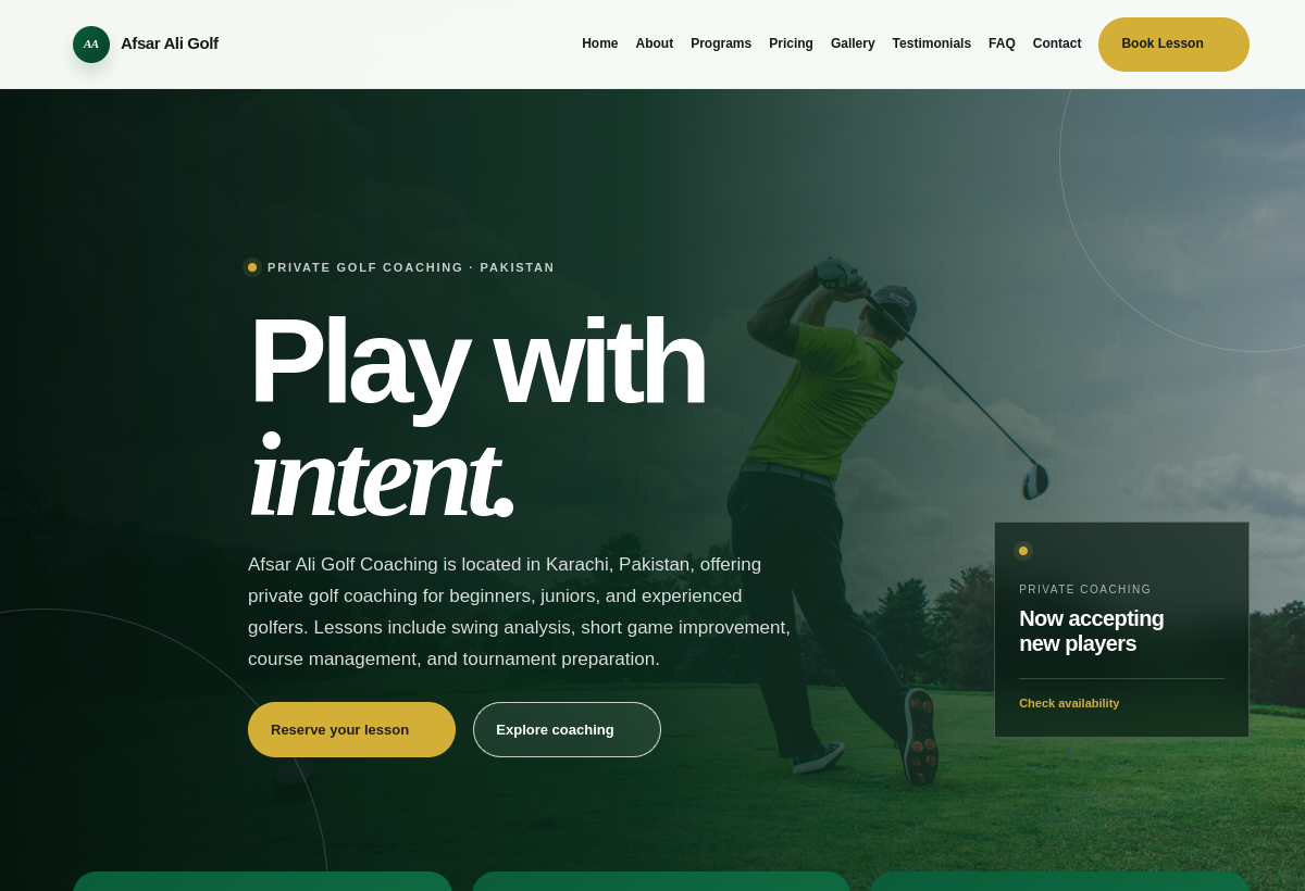 Live screenshot of Afsar Ali Golf Coaching
