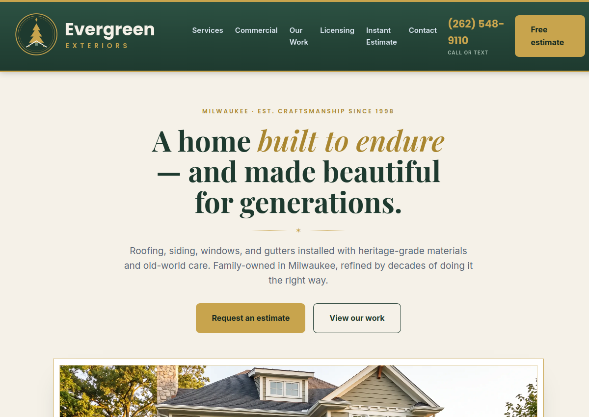 Evergreen Exteriors website preview