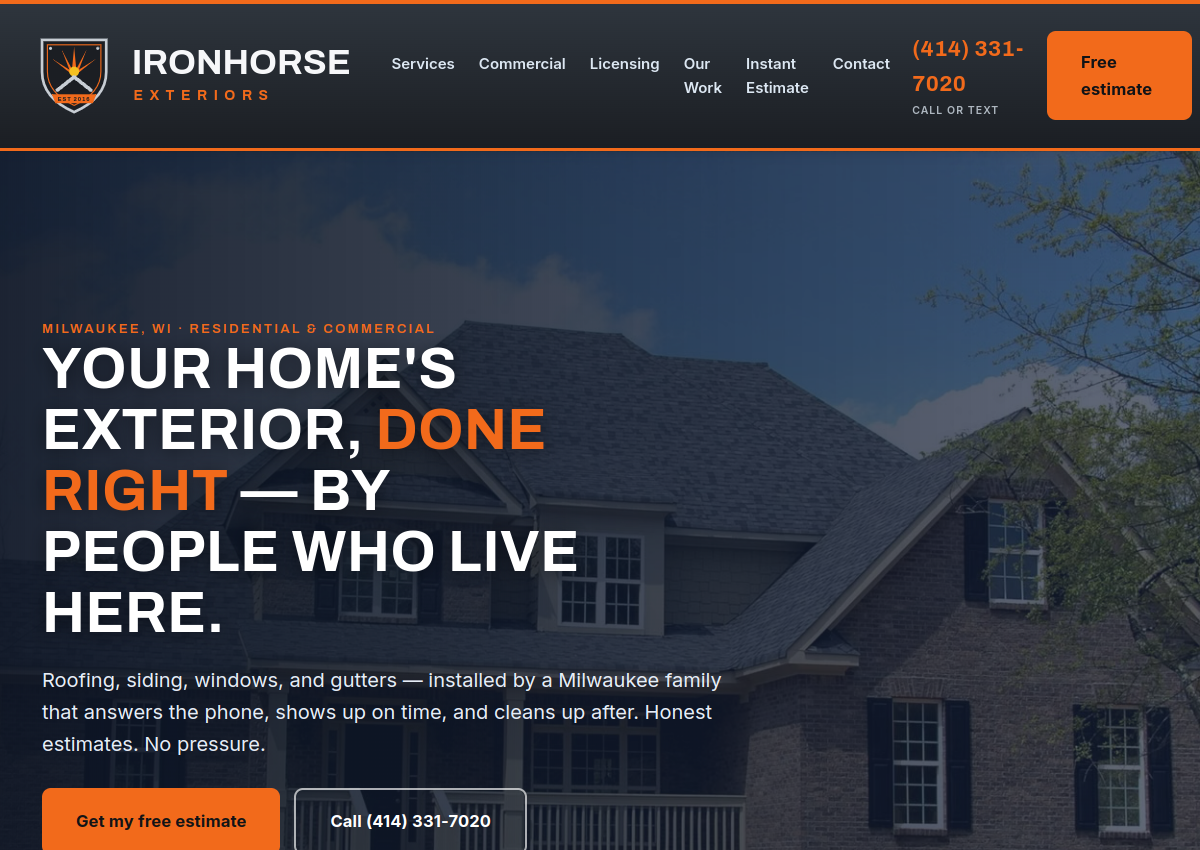 Ironhorse Exteriors website preview
