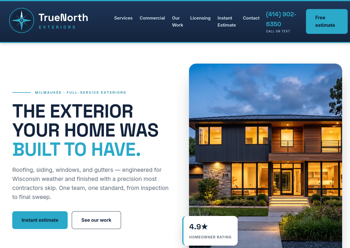 TrueNorth Exteriors website preview