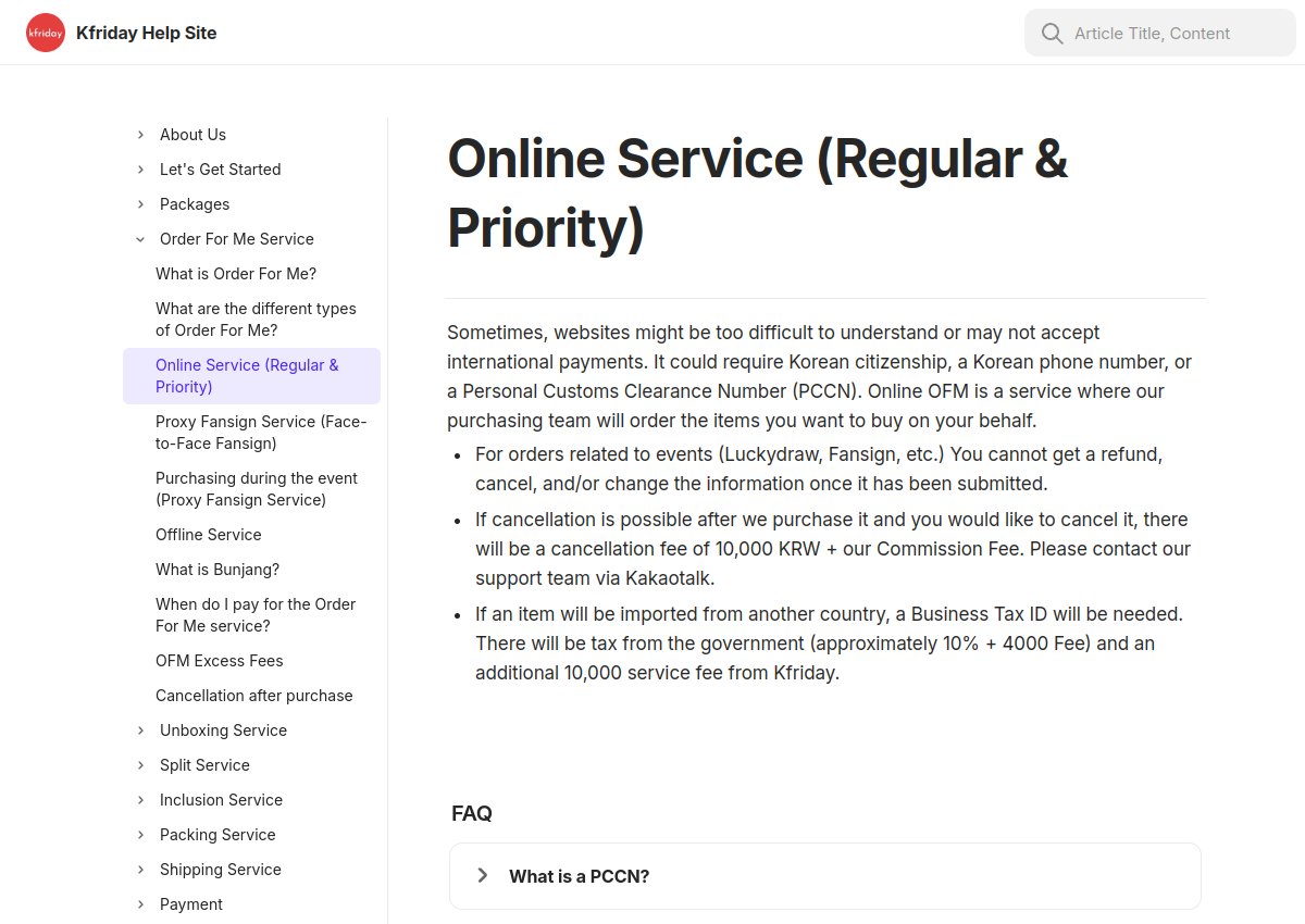 Kfriday official online-order service guide