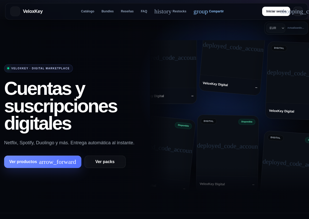Captura de la página pública de VeloxKey