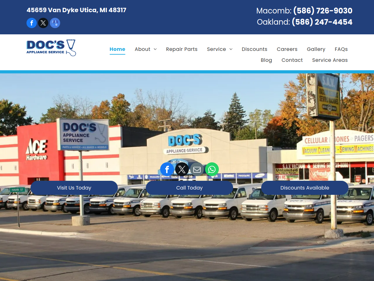 Doc's Appliance Service website screenshot