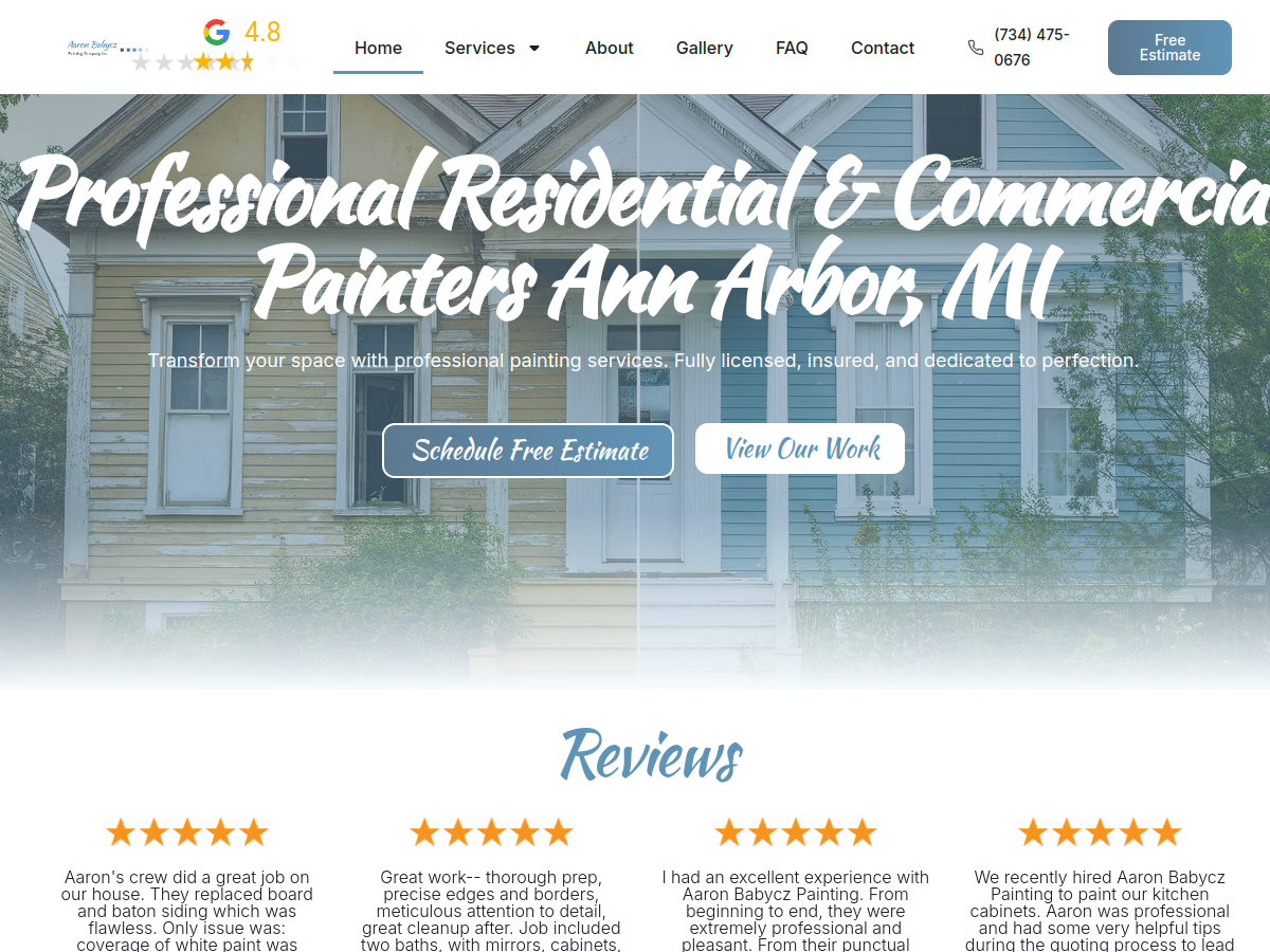 Aaron Babycz Painting Company, Inc. website screenshot