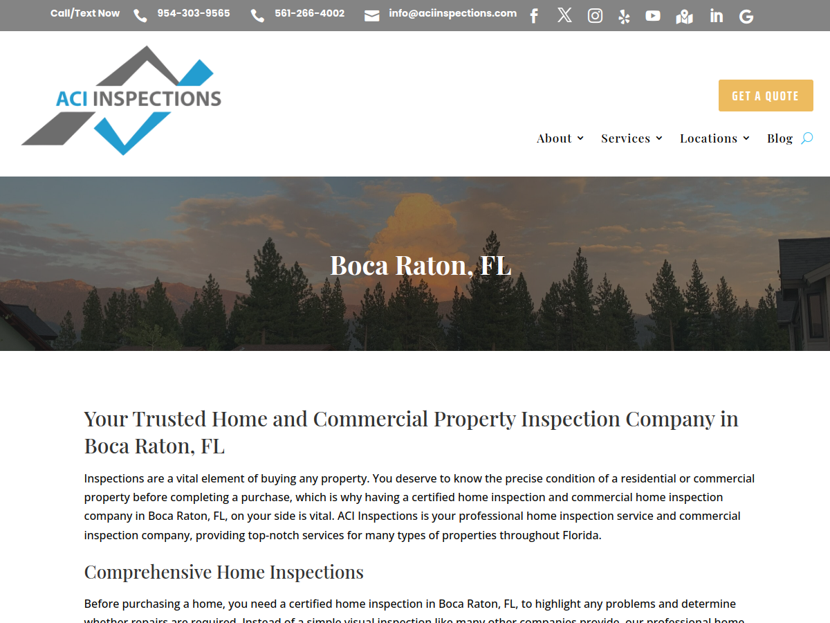 ACI Inspections website screenshot