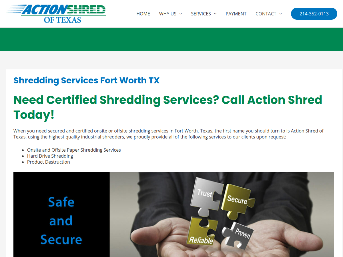 Action Shred of Texas website screenshot