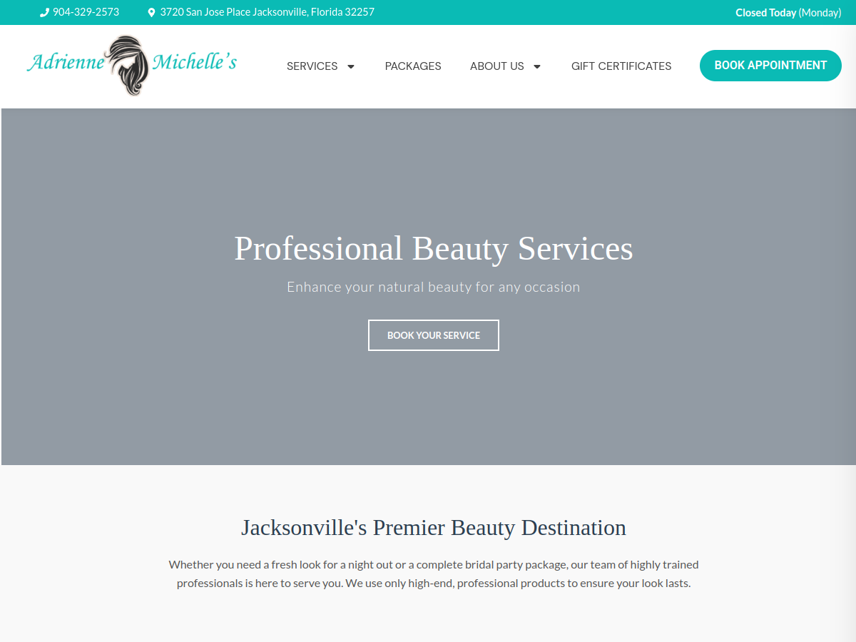 Adrienne Michelle's Salon & Spa website screenshot