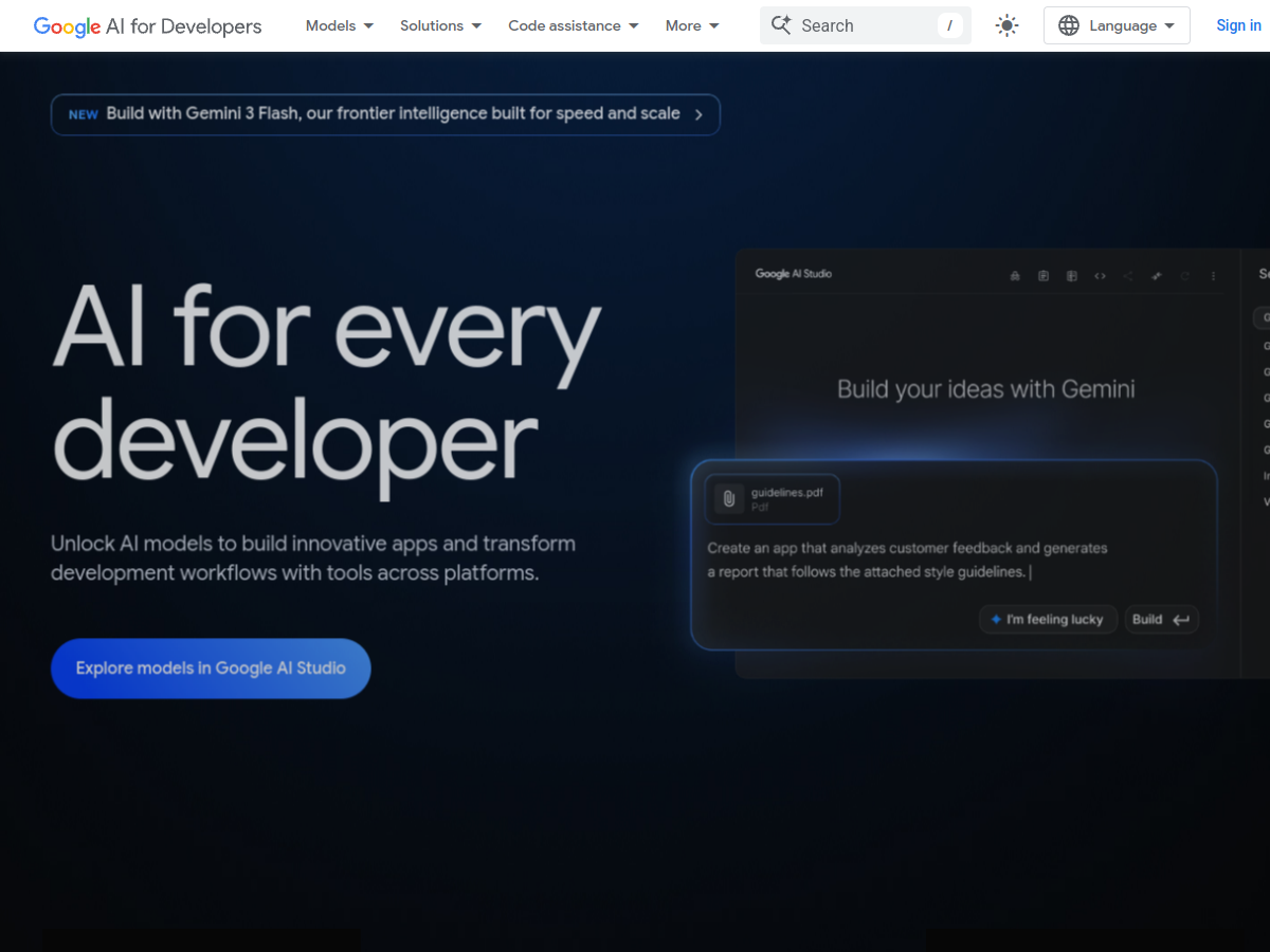Google AI for Developers 界面截图