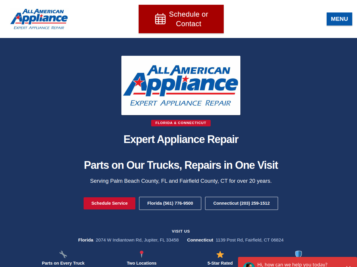 All American Appliance, Inc website screenshot