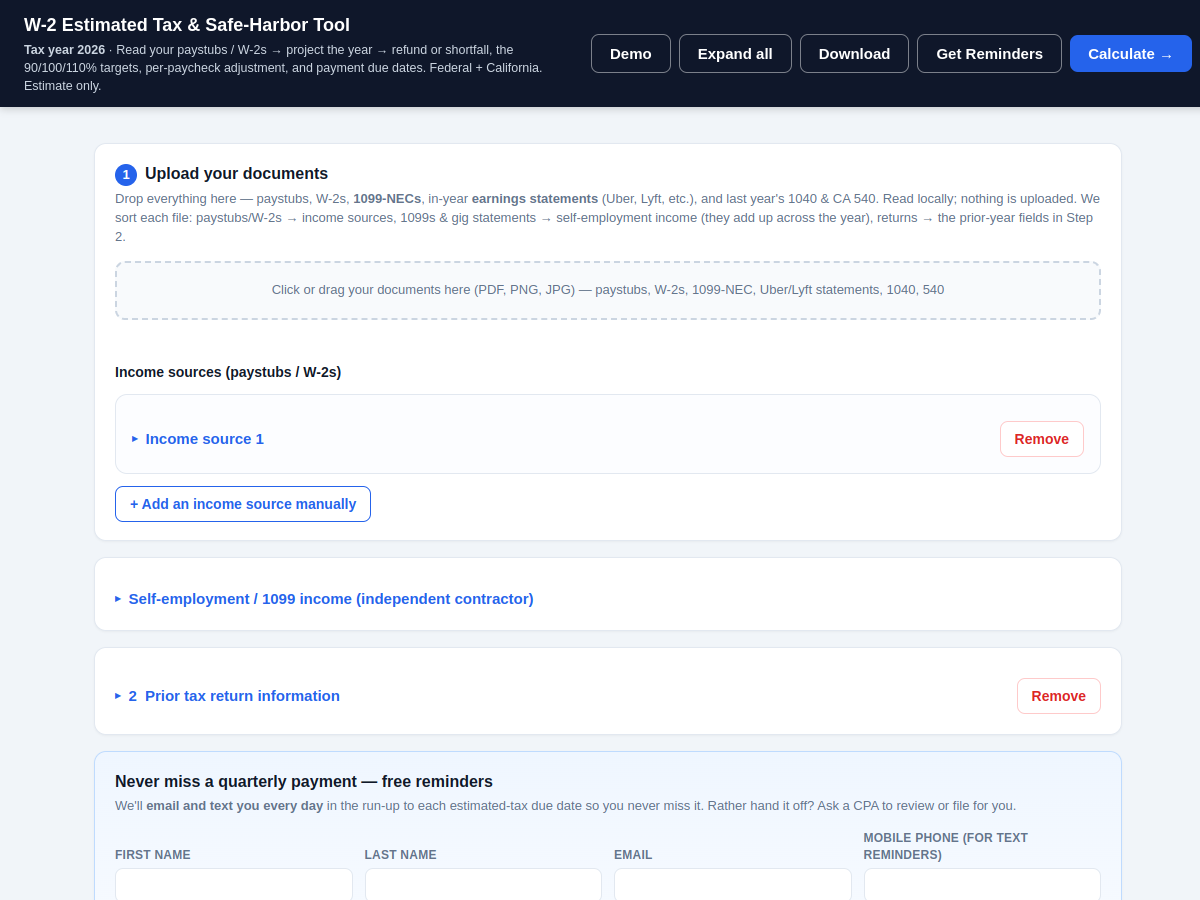 Preview of Estimated Taxes