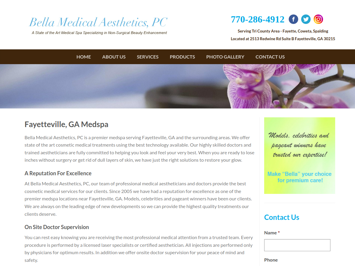 Bella Medical Aesthetics, PC website screenshot
