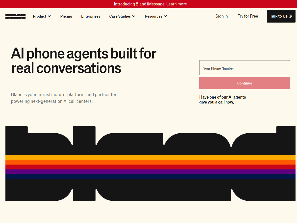 Bland AI website screenshot