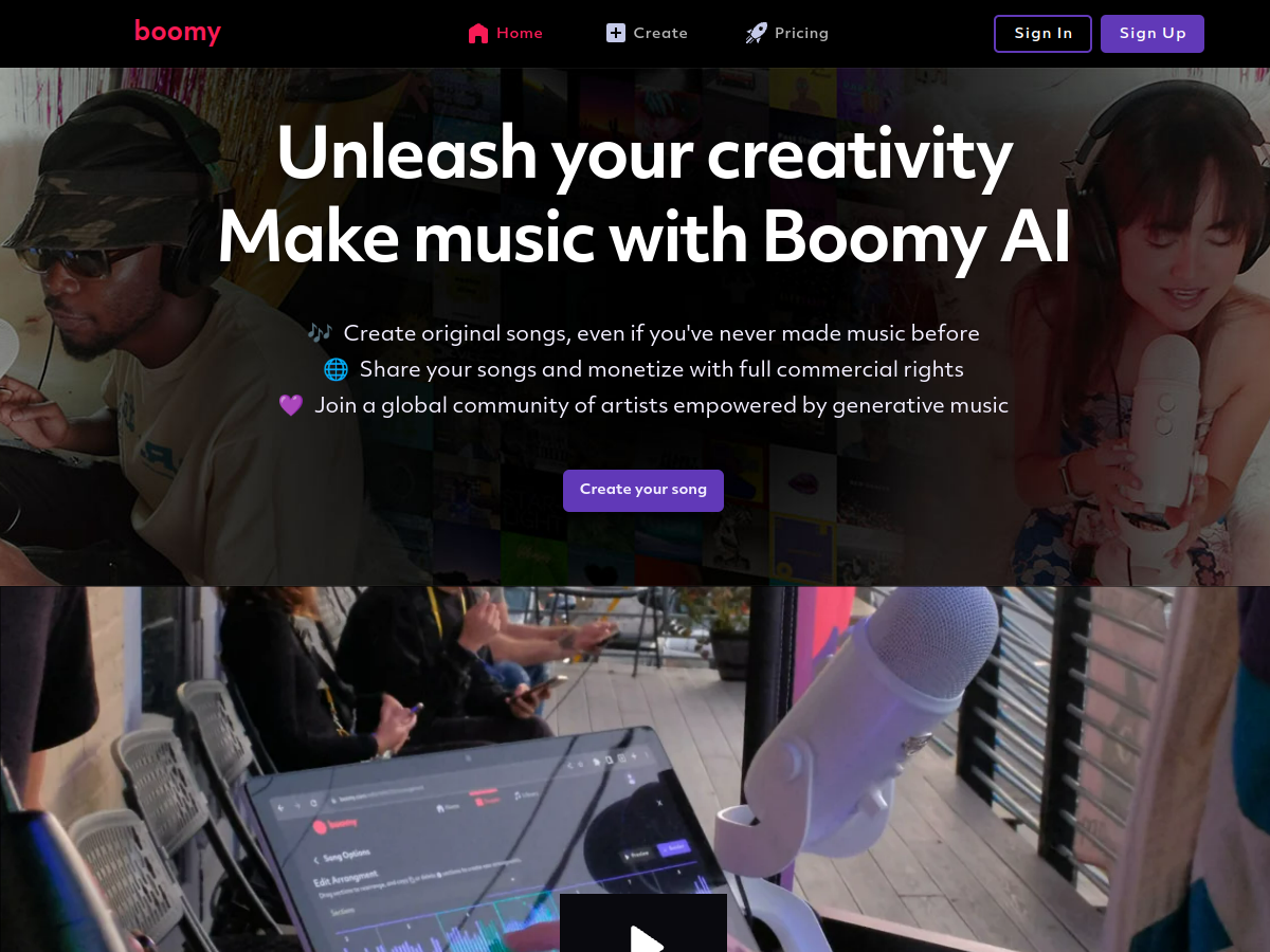 Boomy website screenshot