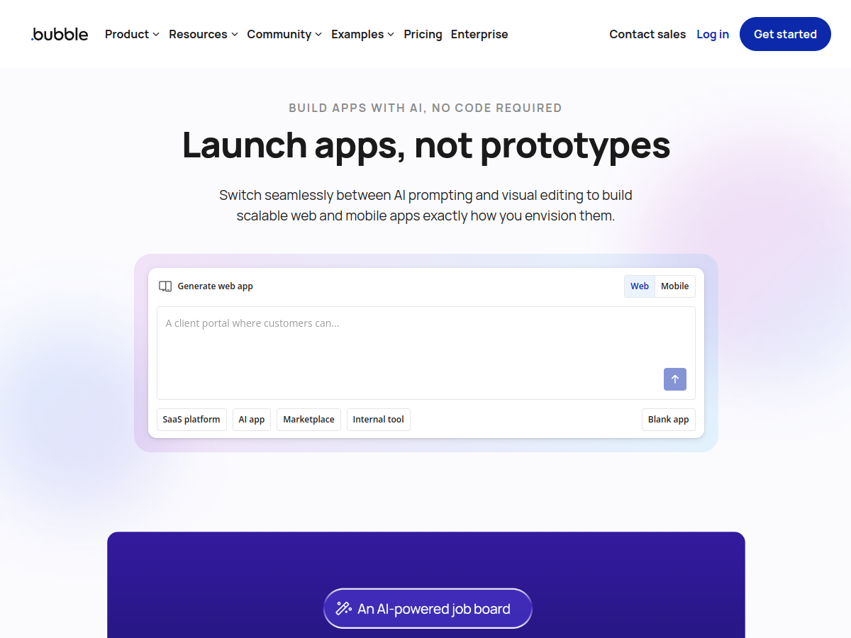 Bubble website screenshot