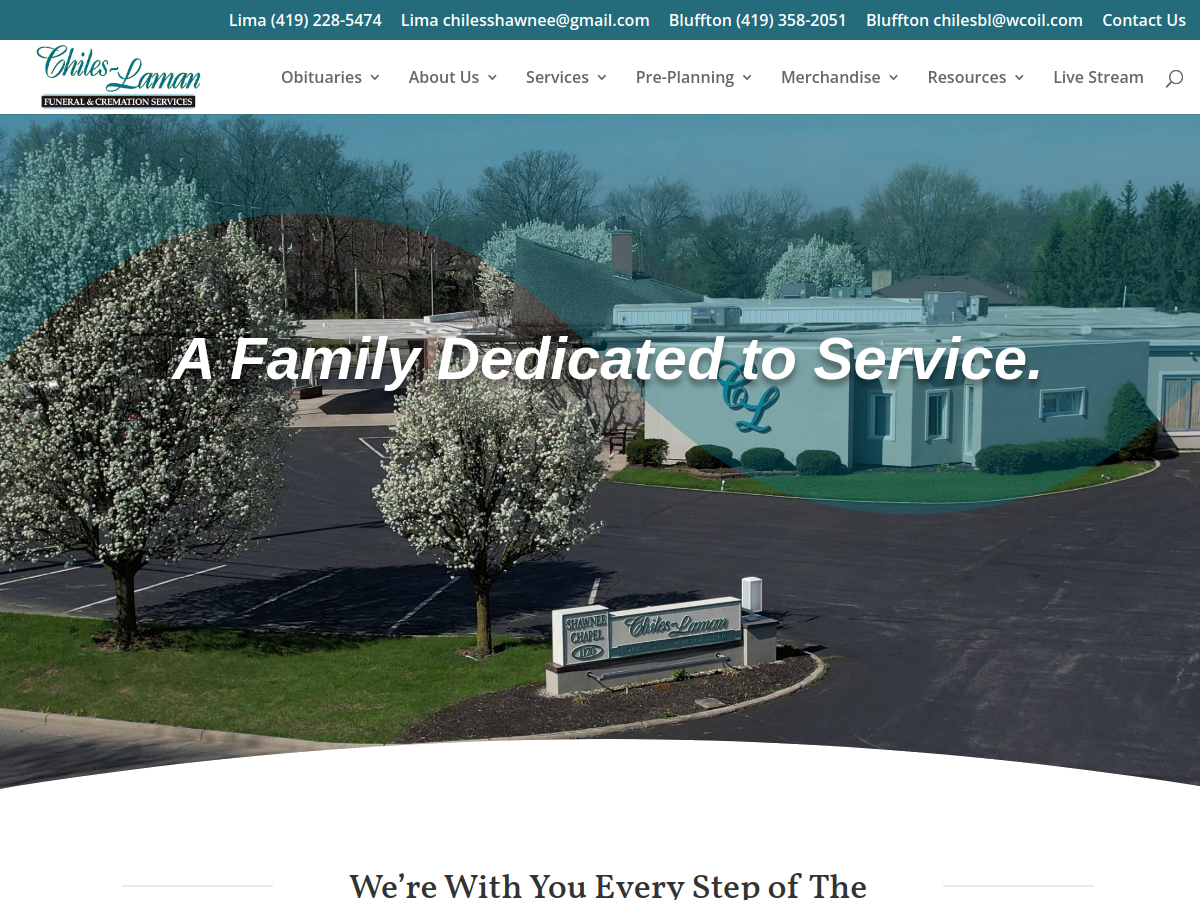 Chiles-Laman Funeral Homes website screenshot