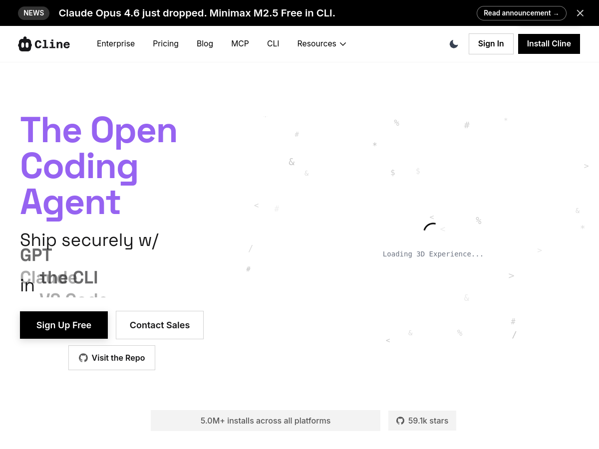 Cline website screenshot