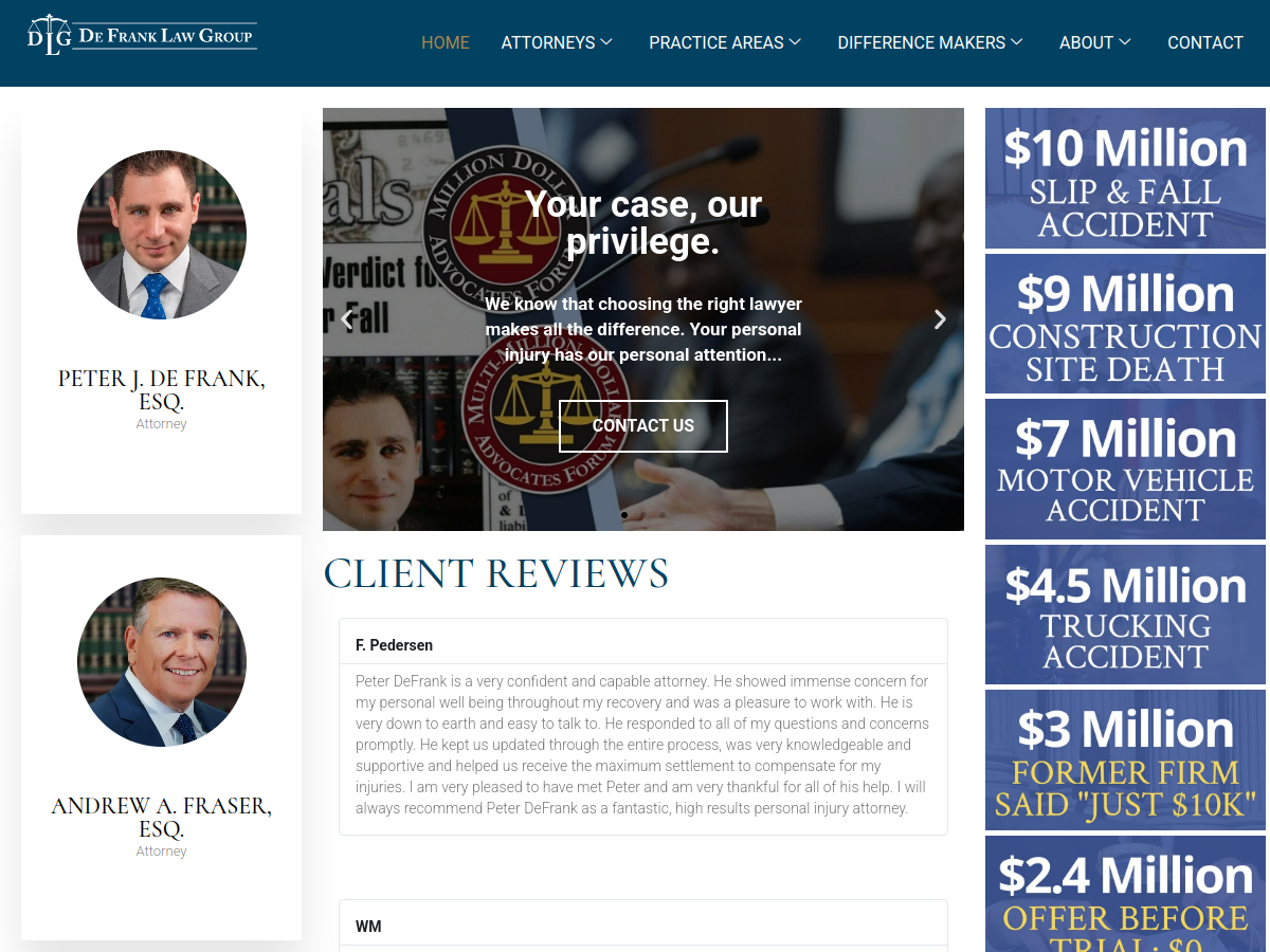 De Frank Law Group website screenshot